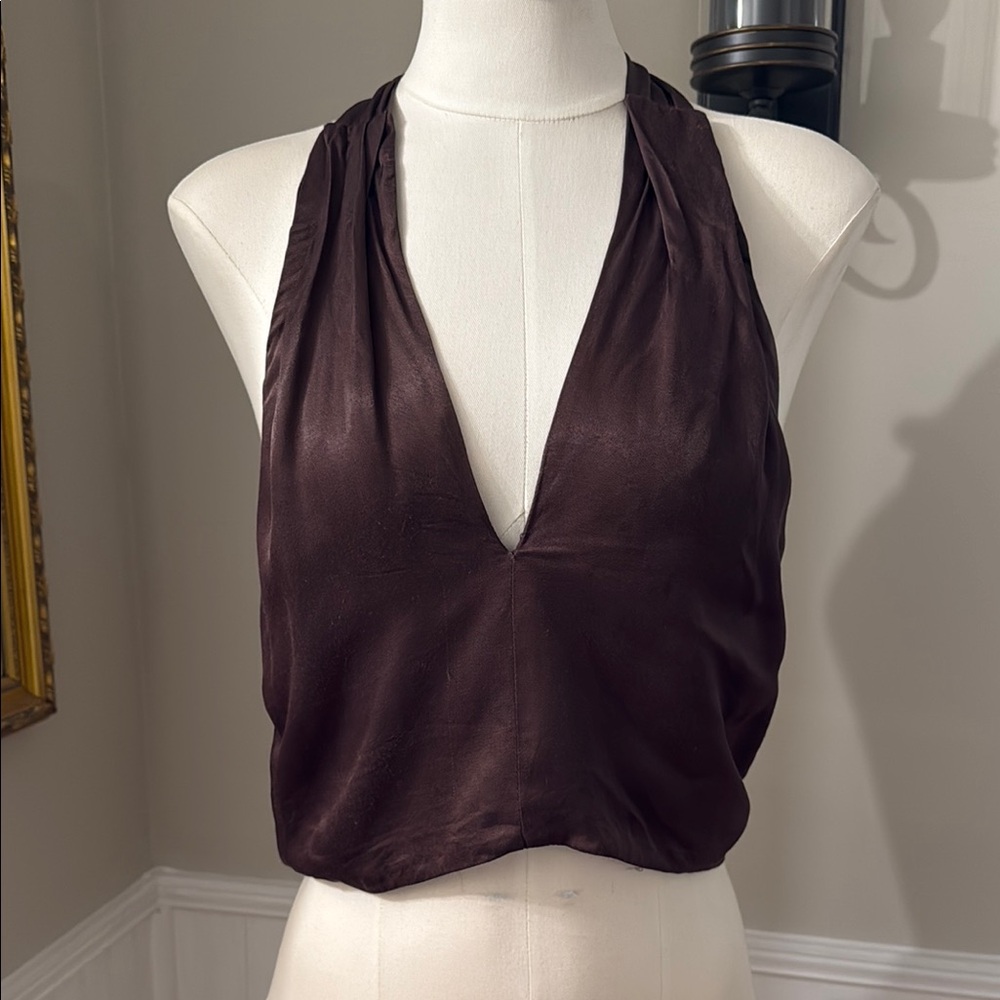 Krisa Chocolate Brown Halter Top. Size Large. Gently worn